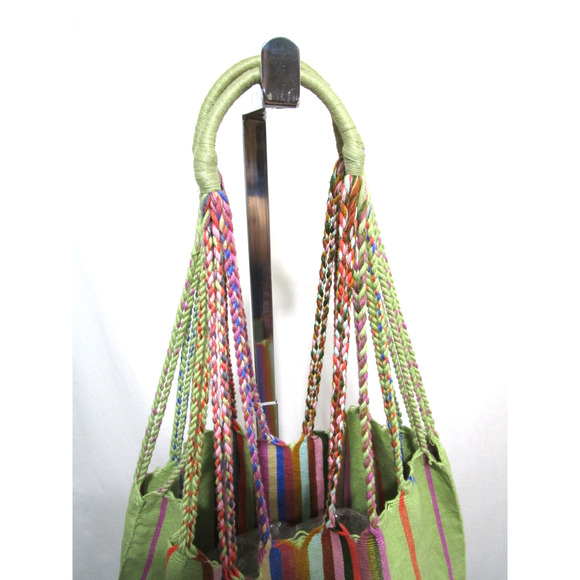 Handmade Medium Sz. Multicolor Striped Mexican Market Tote Bag - Picture 3 of 10